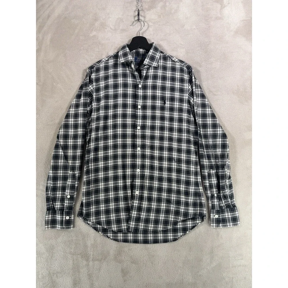 Polo Ralph Lauren Button Down Shirt Mens Small Black White Plaid Cotton